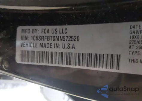 2021 Ram 1500 Big Horn 4X4 6'4 Box z USA, uszkodzony, nr VIN 1C6SRFBT0MN572520